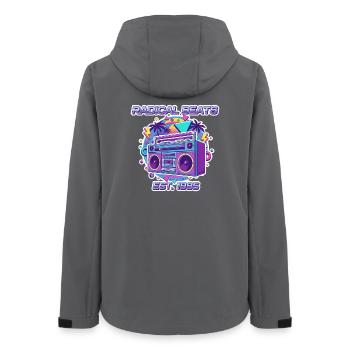 Radical Beats – 80er Jahre Retro Boombox Design - Frauen Recycelte Softshelljacke von Stanley/Stella - Anthrazit - Hinten - AI Model Female 172 light (172cm)