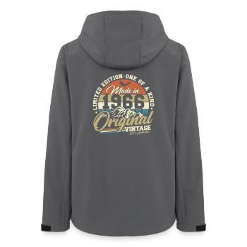 1966 Jahrgang geboren 60. Geburtstag Geschenk - Frauen Recycelte Softshelljacke von Stanley/Stella - Anthrazit - Hinten - AI Model Female 172 light (172cm)