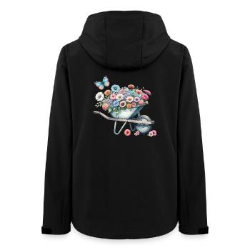 Wheelbarrow filled with pastel-colored flowers - Women’s Recycled Softshell Jacket by Stanley/Stella - black - Back - AI Model Female 172 light (172cm)