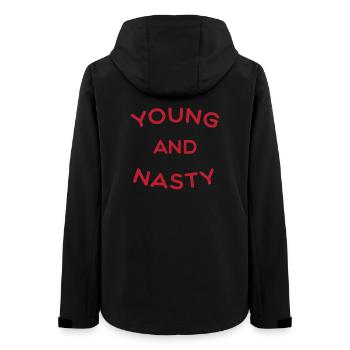 T-shirt texte Jeune et méchant idée cadeau - Veste softshell femme recyclée Stanley/Stella - noir - Dos - AI Model Female 172 light (172cm)