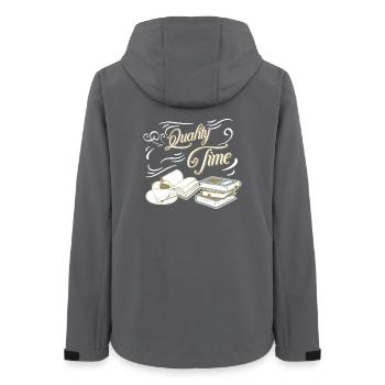 Quality Time Coffee and Books - Women’s Recycled Softshell Jacket by Stanley/Stella - anthracite - Back - AI Model Female 172 light (172cm)