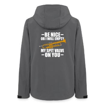 Be nice or I'll empty Trompete Trompetenspieler - Frauen Recycelte Softshelljacke von Stanley/Stella - Anthrazit - Hinten - AI Model Female 172 light (172cm)