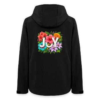 Tropische JOY – Florale Sommer-Hibiskustypografie - Frauen Recycelte Softshelljacke von Stanley/Stella - Schwarz - Hinten - AI Model Female 172 light (172cm)