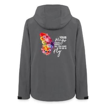 Inspirierende Schmetterlingsfan-Grafik - Frauen Recycelte Softshelljacke von Stanley/Stella - Anthrazit - Hinten - AI Model Female 172 light (172cm)