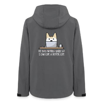 Mon chien travaille dur (foncé) - Veste softshell femme recyclée Stanley/Stella - charbon - Dos - AI Model Female 172 light (172cm)
