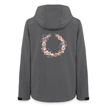 beautiful cosmea floral wreath illustration in pink - Women’s Recycled Softshell Jacket by Stanley/Stella - anthracite - Back - AI Model Female 172 light (172cm)