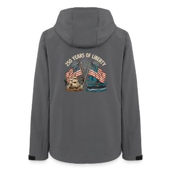 250 Jahre Liberty USA 1776 bis 2026 Patriotisch - Frauen Recycelte Softshelljacke von Stanley/Stella - Anthrazit - Hinten - AI Model Female 172 light (172cm)