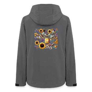 Lebhaftes, farbenfrohes Kunstwerk mit Bienen - Frauen Recycelte Softshelljacke von Stanley/Stella - Anthrazit - Hinten - AI Model Female 172 light (172cm)