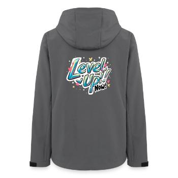 Lebendiges, inspirierendes "Level up now!" Zitat-Design - Frauen Recycelte Softshelljacke von Stanley/Stella - Anthrazit - Hinten - AI Model Female 172 light (172cm)