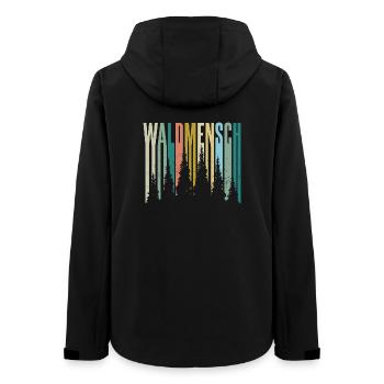 Waldmensch Farbpalette Waldsilhouetten - Frauen Recycelte Softshelljacke von Stanley/Stella - Schwarz - Hinten - AI Model Female 172 light (172cm)