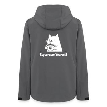 Espresso Yourself Katzenmotiv - Frauen Recycelte Softshelljacke von Stanley/Stella - Anthrazit - Hinten - AI Model Female 172 light (172cm)