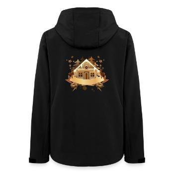 gemütliche Blockhütte mit Banner zum Beschriften - Frauen Recycelte Softshelljacke von Stanley/Stella - Schwarz - Hinten - AI Model Female 172 light (172cm)
