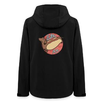 Dachshund Hot Dog Cartoon Design - Women’s Recycled Softshell Jacket by Stanley/Stella - black - Back - AI Model Female 172 light (172cm)