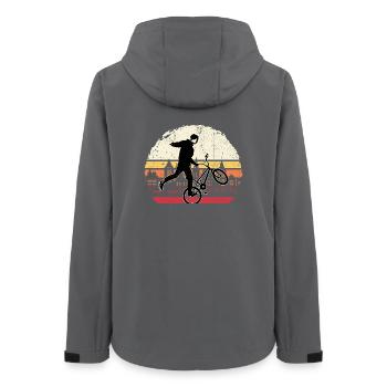 Sunset BMX Wheelie Silhouette - Frauen Recycelte Softshelljacke von Stanley/Stella - Anthrazit - Hinten - AI Model Female 172 light (172cm)