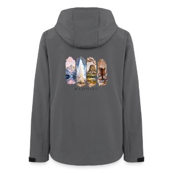 Wyoming USA Reise – Natur, Abenteuer, Yellowstone - Frauen Recycelte Softshelljacke von Stanley/Stella - Anthrazit - Hinten - AI Model Female 172 light (172cm)