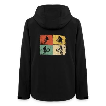 Quad-Silhouetten auf Farbblöcken - Frauen Recycelte Softshelljacke von Stanley/Stella - Schwarz - Hinten - AI Model Female 172 light (172cm)