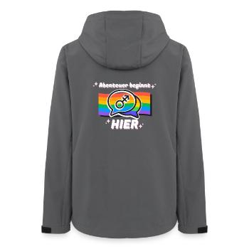 Abenteuer beginnt hier Pride Symbol - Frauen Recycelte Softshelljacke von Stanley/Stella - Anthrazit - Hinten - AI Model Female 172 light (172cm)