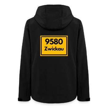 9580 ZWICKAU DDR RETRO HEIMATSTOLZ SACHSEN - Frauen Recycelte Softshelljacke von Stanley/Stella - Schwarz - Hinten - AI Model Female 172 light (172cm)