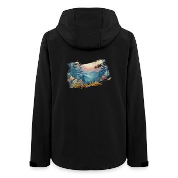 Rise for Nature - Wald mit Sonnenaufgang - Frauen Recycelte Softshelljacke von Stanley/Stella - Schwarz - Hinten - AI Model Female 172 light (172cm)