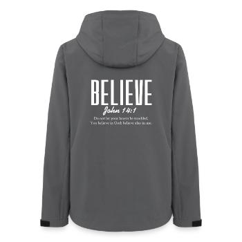 Faith in God John 14:1 - Women’s Recycled Softshell Jacket by Stanley/Stella - anthracite - Back - AI Model Female 172 light (172cm)