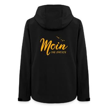 Moin ihr Spacken, plattdeutsch norddeutsch Möwe - Frauen Recycelte Softshelljacke von Stanley/Stella - Schwarz - Hinten - AI Model Female 172 light (172cm)