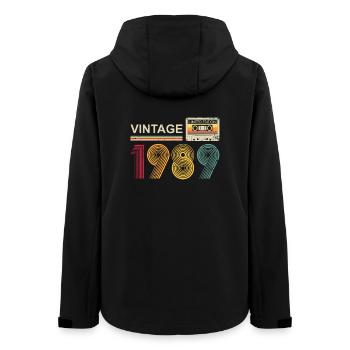 Vintage 1980s Cassette Tape Design - Women’s Recycled Softshell Jacket by Stanley/Stella - black - Back - AI Model Female 172 light (172cm)