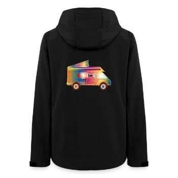 bunter Camper mit Zeltdach für das Van Life - Frauen Recycelte Softshelljacke von Stanley/Stella - Schwarz - Hinten - AI Model Female 172 light (172cm)