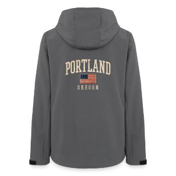 Portland Oregon Americana Flag - Frauen Recycelte Softshelljacke von Stanley/Stella - Anthrazit - Hinten - AI Model Female 172 light (172cm)