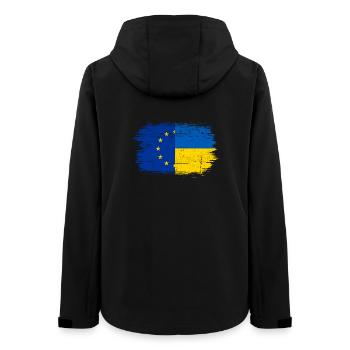 EU Ukraine Flag Fusion - Women’s Recycled Softshell Jacket by Stanley/Stella - black - Back - AI Model Female 172 light (172cm)