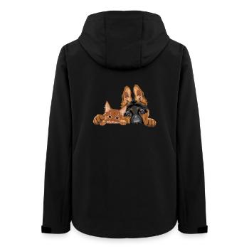 Cute German Shepherd puppy dog and ginger cat - Women’s Recycled Softshell Jacket by Stanley/Stella - black - Back - AI Model Female 172 light (172cm)