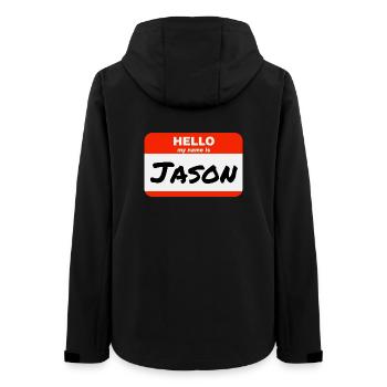 Hello My Name Is Jason Red Label with First Name - Women’s Recycled Softshell Jacket by Stanley/Stella - black - Back - AI Model Female 172 light (172cm)