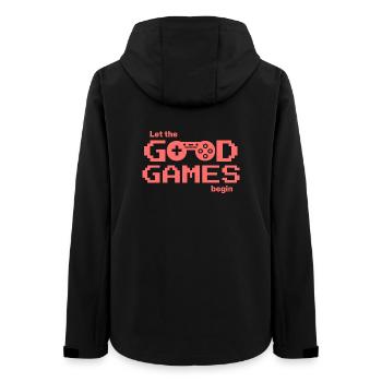 Retro Pixellogo Gaming "Let the Good Games begin" - Frauen Recycelte Softshelljacke von Stanley/Stella - Schwarz - Hinten - AI Model Female 172 light (172cm)