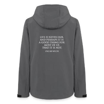 Oscar Wilde qutoe - La vie n’est jamais juste Citation Art - Veste softshell femme recyclée Stanley/Stella - charbon - Dos - AI Model Female 172 light (172cm)