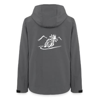Motorrad Action Silhouette - Frauen Recycelte Softshelljacke von Stanley/Stella - Anthrazit - Hinten - AI Model Female 172 light (172cm)
