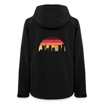 Sonnenuntergangsskyline mit Riesenrad - Frauen Recycelte Softshelljacke von Stanley/Stella - Schwarz - Hinten - AI Model Female 172 light (172cm)