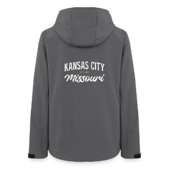 Kansas City Missouri Vintage Lettering - Women’s Recycled Softshell Jacket by Stanley/Stella - anthracite - Back - AI Model Female 172 light (172cm)