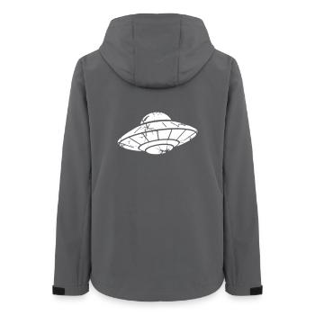 Vecteur Grunge Vintage du Vaisseau Spatial OVNI - Veste softshell femme recyclée Stanley/Stella - charbon - Dos - AI Model Female 172 light (172cm)
