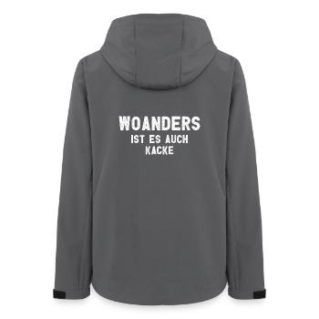 Woanders Ist Es Auch Kacke Arbeit - Frauen Recycelte Softshelljacke von Stanley/Stella - Anthrazit - Hinten - AI Model Female 172 light (172cm)