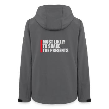 Most Likely to Shake the Presents Weihnachten Spaß - Frauen Recycelte Softshelljacke von Stanley/Stella - Anthrazit - Hinten - AI Model Female 172 light (172cm)