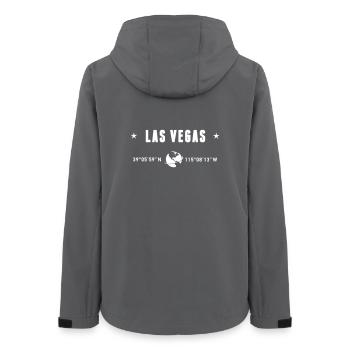 Las Vegas, Nevada, Koordinaten: Globe White - Frauen Recycelte Softshelljacke von Stanley/Stella - Anthrazit - Hinten - AI Model Female 172 light (172cm)