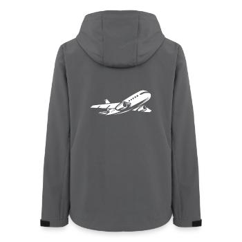 Passagierflugzeug im Flug - Fliegerei und Piloten - Frauen Recycelte Softshelljacke von Stanley/Stella - Anthrazit - Hinten - AI Model Female 172 light (172cm)