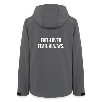 FAITH OVER FEAR. ALWAYS. | Greyline Official - Women’s Recycled Softshell Jacket by Stanley/Stella - anthracite - Back - AI Model Female 172 light (172cm)