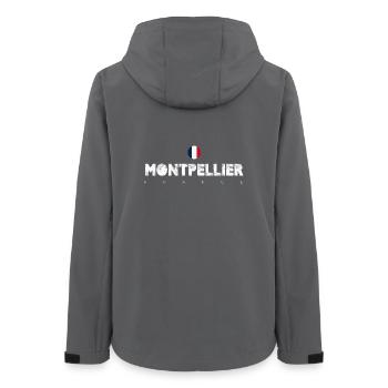 Montpellier, Frankreich Stadt-Wortzeichen - Frauen Recycelte Softshelljacke von Stanley/Stella - Anthrazit - Hinten - AI Model Female 172 light (172cm)