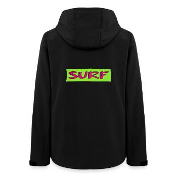 SURFING. FISH. BEACH. SEA. OCEAN. HUMOR. HOLIDAY - Women’s Recycled Softshell Jacket by Stanley/Stella - black - Back - AI Model Female 172 light (172cm)