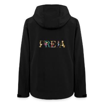 FREJA name decorated with flowers - Women’s Recycled Softshell Jacket by Stanley/Stella - black - Back - AI Model Female 172 light (172cm)