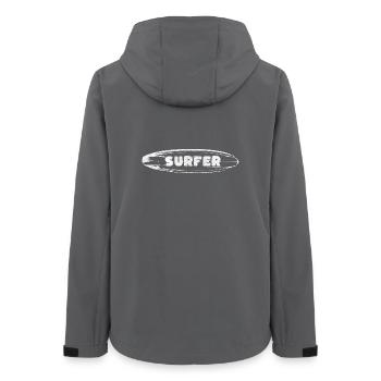 Surfeur sur planche de surf imprimé rétro - Veste softshell femme recyclée Stanley/Stella - charbon - Dos - AI Model Female 172 light (172cm)