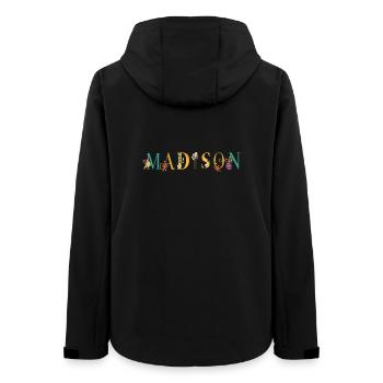 MADISON Namenskunst mit gestickten Blumen - Frauen Recycelte Softshelljacke von Stanley/Stella - Schwarz - Hinten - AI Model Female 172 light (172cm)