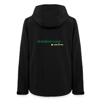 "My backhand’s a secret — even to me." - Women’s Recycled Softshell Jacket by Stanley/Stella - black - Back - AI Model Female 172 light (172cm)