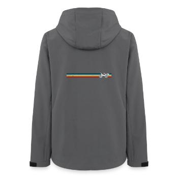 Silhouette de vélo rétro à rayures arc-en-ciel - Veste softshell femme recyclée Stanley/Stella - charbon - Dos - AI Model Female 172 light (172cm)