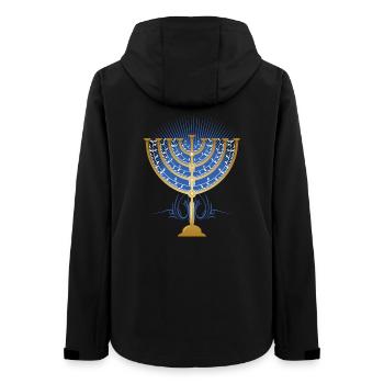 gold-colored Hanukkah candlestick with blue rays - Women’s Recycled Softshell Jacket by Stanley/Stella - black - Back - AI Model Female 172 light (172cm)